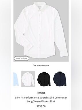 RHONE Men's Slim Fit Performance Stretch Solid Commuter Shirt - Baby Blue